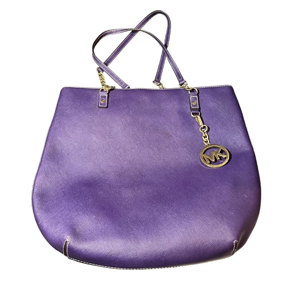 Michael Kors Jet Set Tote Womens Purple Saffiano Leather Gold Chain Shoulder Bag